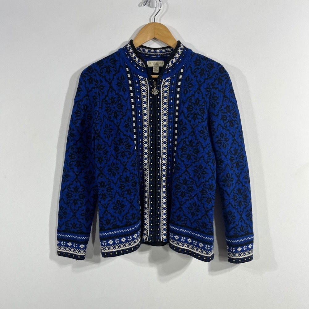 Appleseed VTG 90s Nordic Fair Isle Novelty Cottagecore Cardigan Sweater Size PS